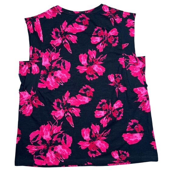 Rachel Roy Womens Sleeveless V-Neck Lightweight Black & Pink Floral Top Large - Picture 2 of 10